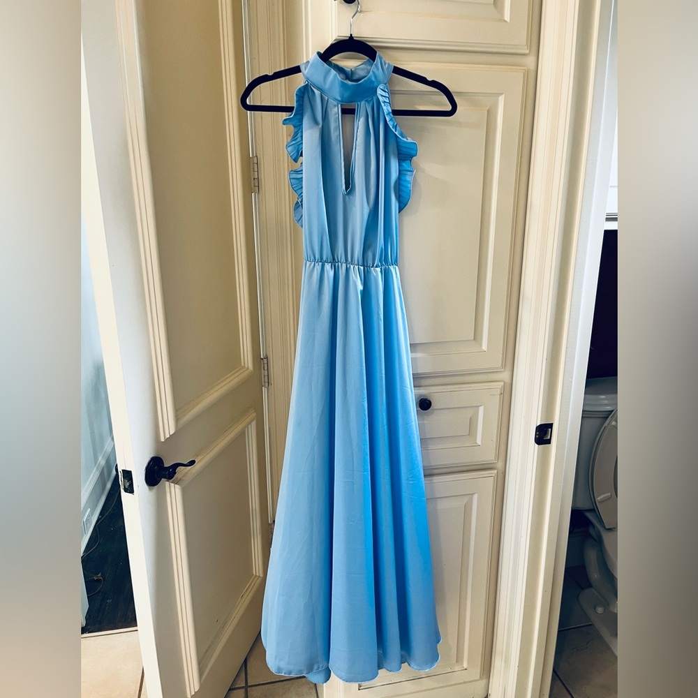 New Blue Ruffled Sleeveless Maxi Dress Small